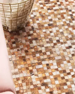 Tapete Em Pele Genuina Castanha E Creme 160 X 230 Cm Torul