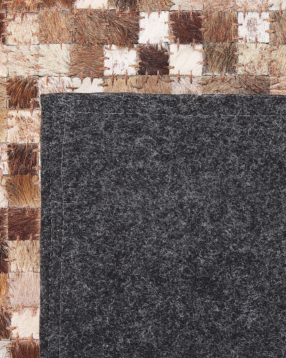 Tapete Em Pele Genuina Castanha E Creme 160 X 230 Cm Torul