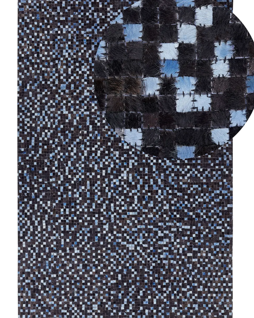 Tapete Em Pele Genuina Castanha E Azul 160 X 230 Cm Ikisu