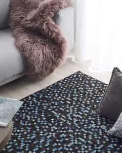 Tapete Em Pele Genuina Castanha E Azul 160 X 230 Cm Ikisu