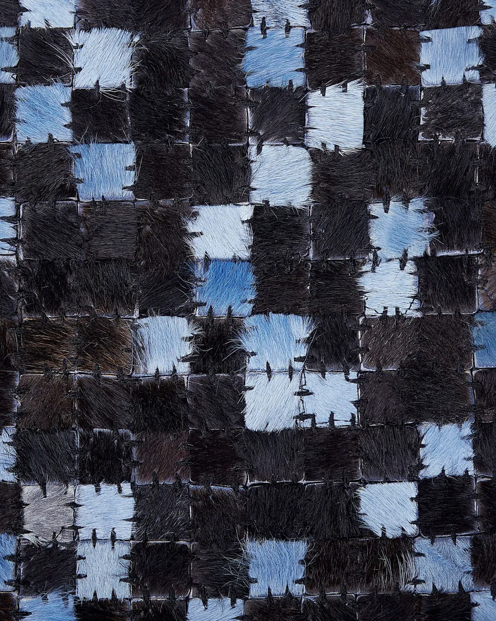 Tapete Em Pele Genuina Castanha E Azul 160 X 230 Cm Ikisu