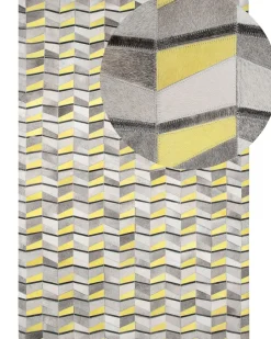Tapete Em Pele Genuina Cinzenta E Amarela 160 X 230 Cm Beloren