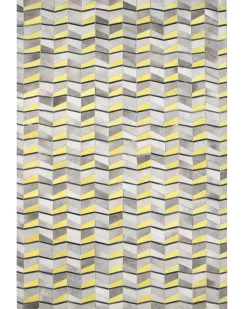 Tapete Em Pele Genuina Cinzenta E Amarela 160 X 230 Cm Beloren