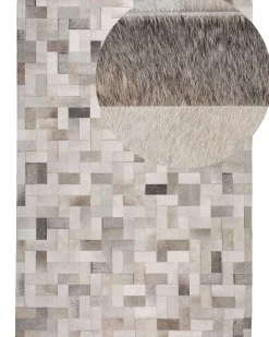 Tapete Em Pele Genuina Cinzenta E Creme 160 X 230 Cm Korfez