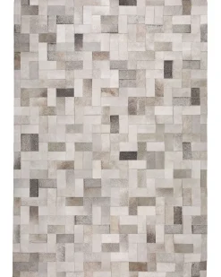 Tapete Em Pele Genuina Cinzenta E Creme 160 X 230 Cm Korfez