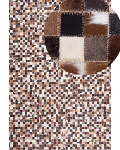 Tapete Em Pele Genuina Creme E Castanha 160 X 230 Cm Konya