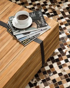 Tapete Em Pele Genuina Creme E Castanha 160 X 230 Cm Konya