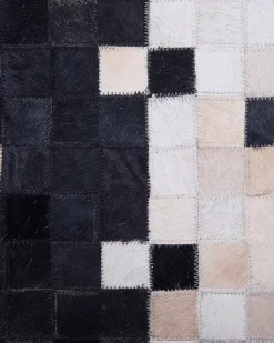 Tapete Em Pele Genuina Preta E Creme 160 X 230 Cm Erfelek