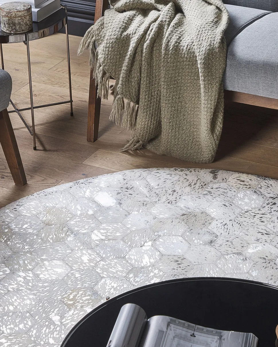 Tapete Em Pele Genuina Prateada 140 Cm Bozkoy