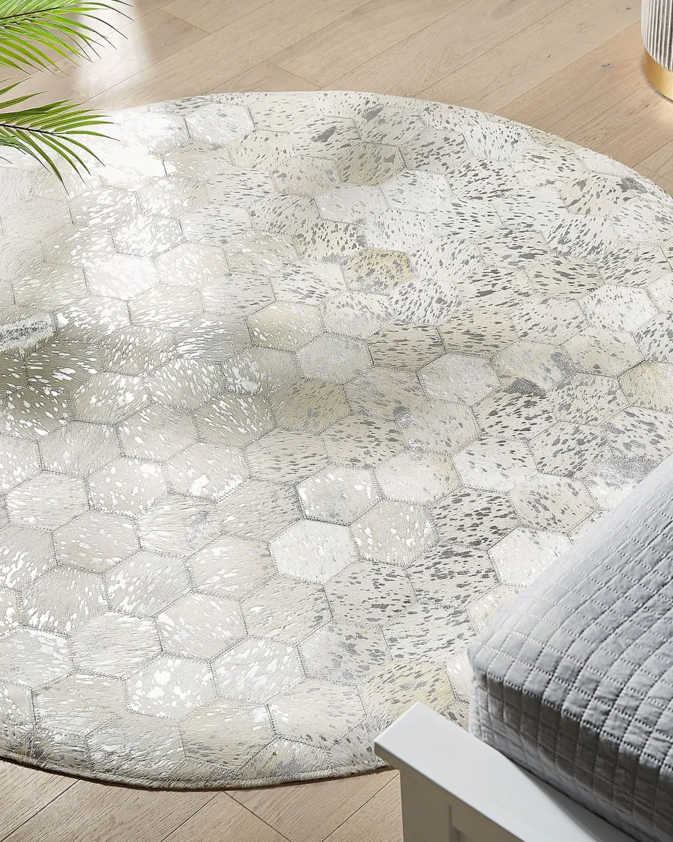 Tapete Em Pele Genuina Prateada 140 Cm Bozkoy