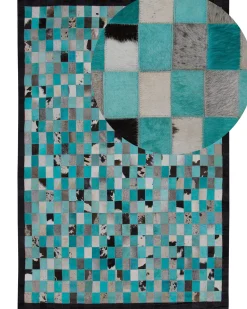 Tapete Em Pele Genuina Turquesa E Cinzenta 160 X 230 Cm Nikfer