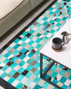 Tapete Em Pele Genuina Turquesa E Cinzenta 160 X 230 Cm Nikfer