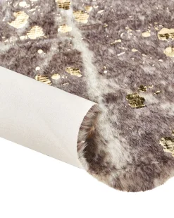 Tapete Em Pele Sintetica De Vaca Taupe E Dourado 150 X 200 Cm Bogong