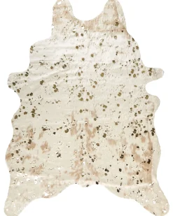 Tapete Em Pele Sintetica De Vaca Creme E Dourado 150 X 200 Cm Bogong
