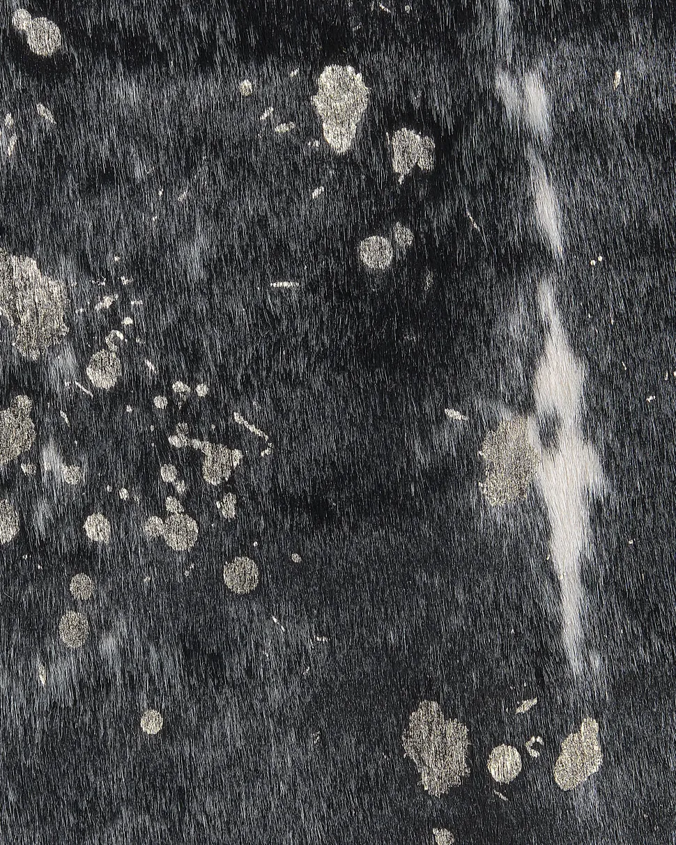 Tapete Em Pele Sintetica De Vaca Preta E Branca E Dourado 150 X 200 Cm Bogong