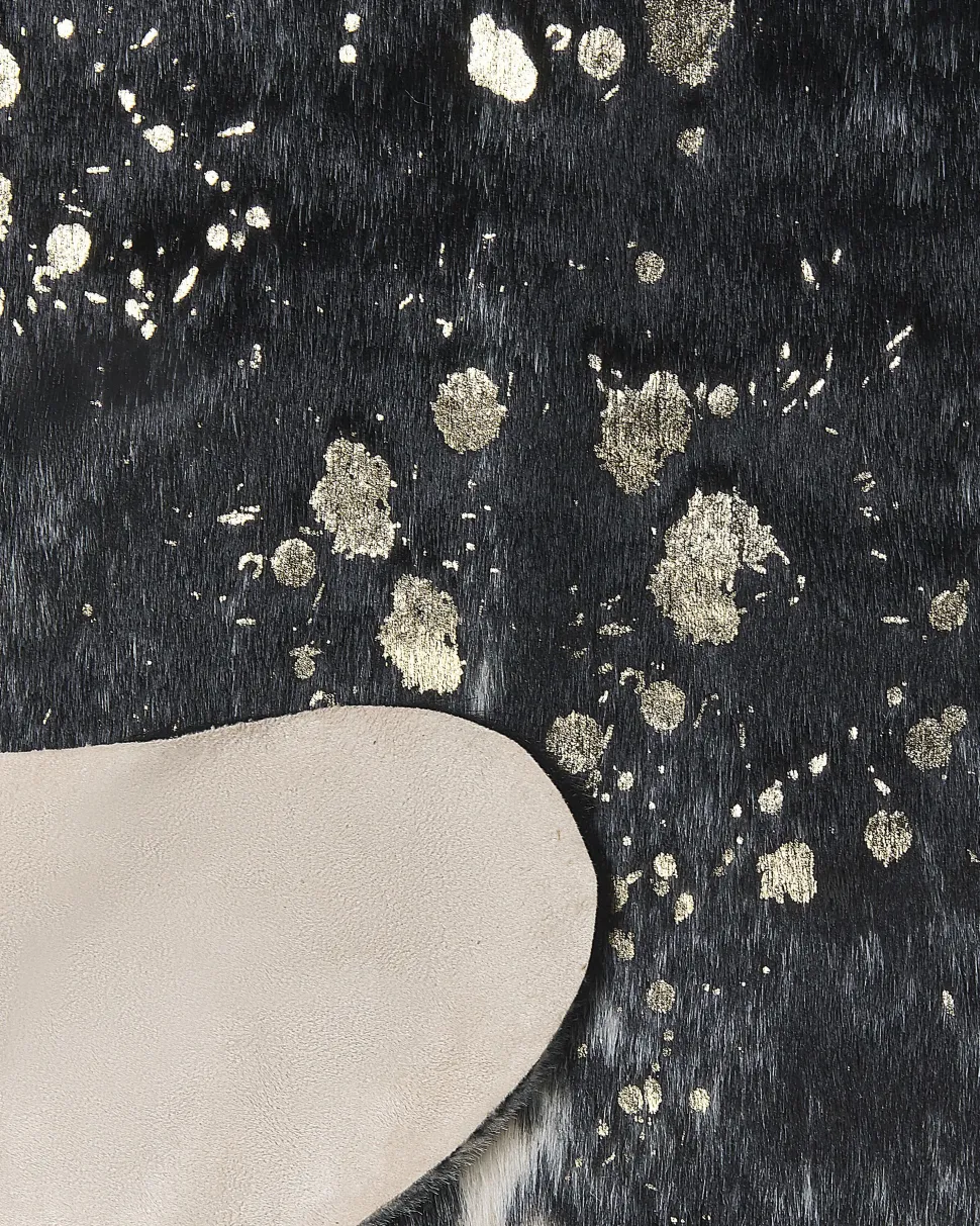 Tapete Em Pele Sintetica De Vaca Preta E Branca E Dourado 150 X 200 Cm Bogong