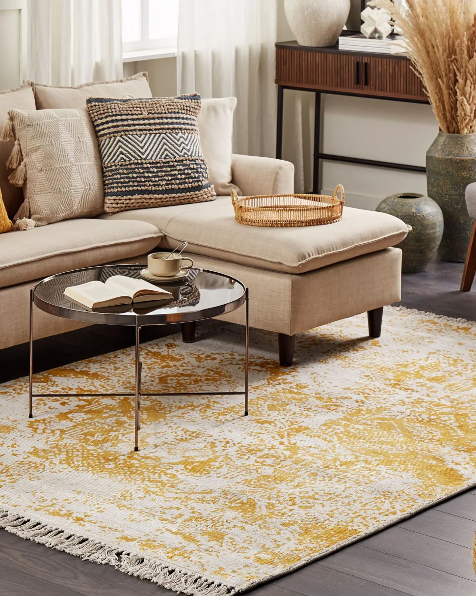 Tapete Em Viscose Amarelo E Creme 160 X 230 Cm Boyali