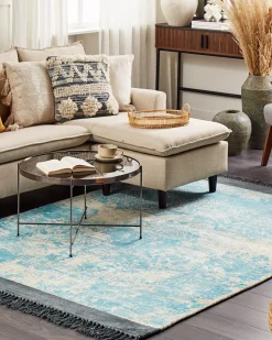 Tapete Em Viscose Azul E Creme 160 X 230 Cm Akarsu