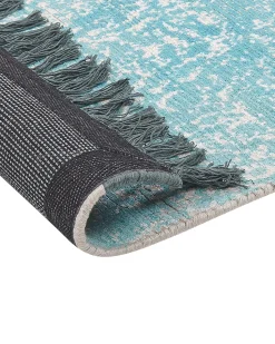 Tapete Em Viscose Azul E Creme 160 X 230 Cm Akarsu