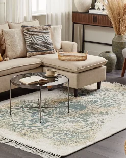 Tapete Em Viscose Creme E Verde 160 X 230 Cm Boyali