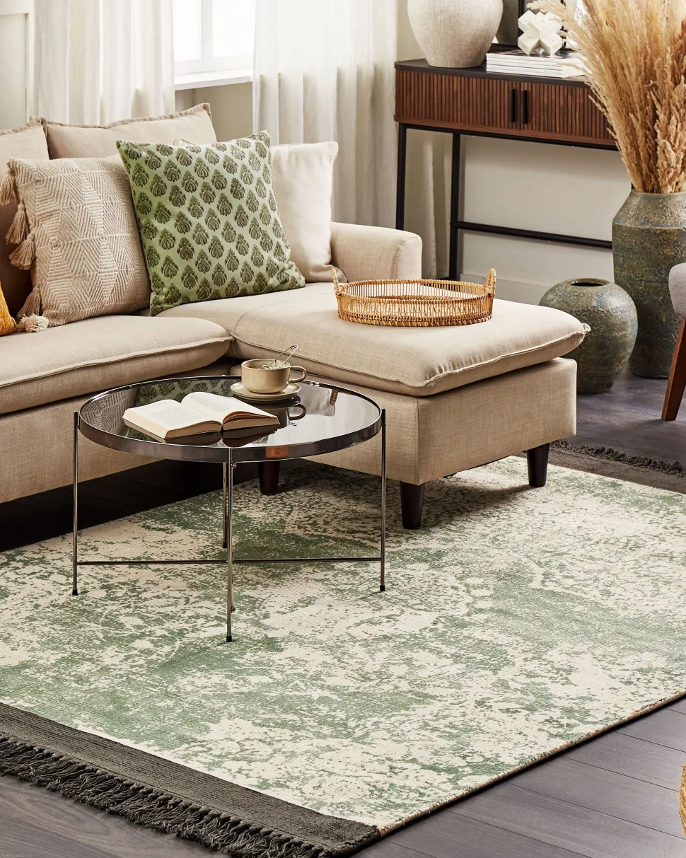 Tapete Em Viscose Verde E Creme 160 X 230 Cm Akarsu