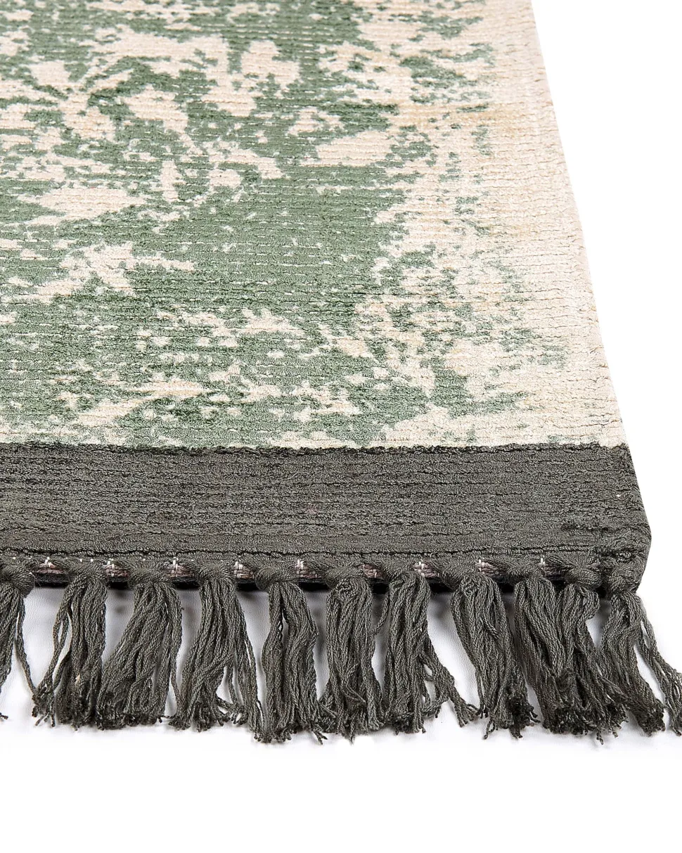 Tapete Em Viscose Verde E Creme 160 X 230 Cm Akarsu