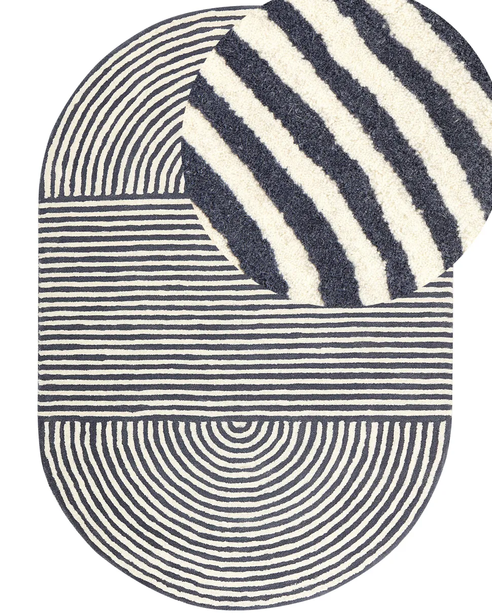 Tapete Oval De La Branco E Cinzento Grafite 140 X 200 Cm Kweta