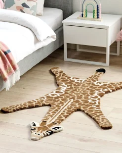 Tapete Para Criancas Em La Castanha E Creme Impressao Girafa 100 X 160 Cm Melman