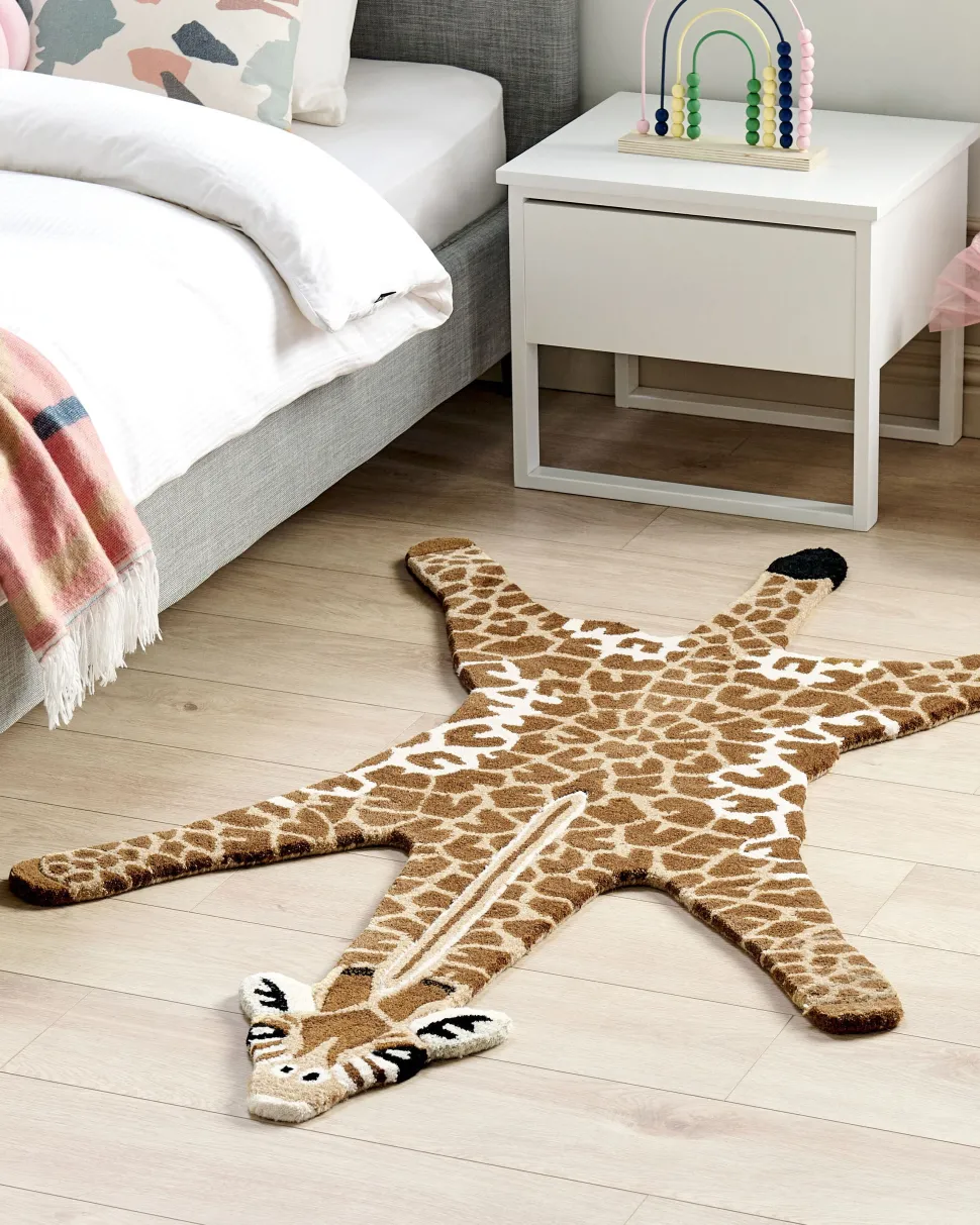Tapete Para Criancas Em La Castanha E Creme Impressao Girafa 100 X 160 Cm Melman