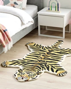 Tapete Para Criancas Em La Creme E Preta Impressao De Tigre 100 X 160 Cm Shere