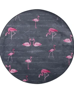 Tapete Redondo Com Padrao De Flamingo 120 Cm Kerte