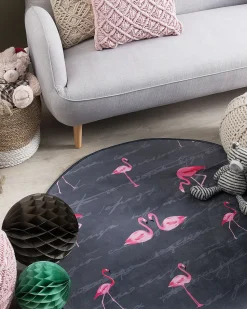 Tapete Redondo Com Padrao De Flamingo 120 Cm Kerte