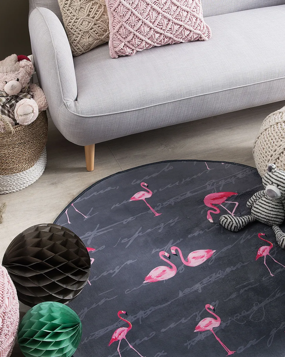 Tapete Redondo Com Padrao De Flamingo 120 Cm Kerte