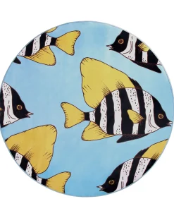 Tapete Redondo Com Padrao De Peixes 140 Cm Fizme