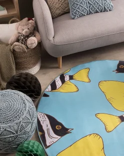 Tapete Redondo Com Padrao De Peixes 140 Cm Fizme