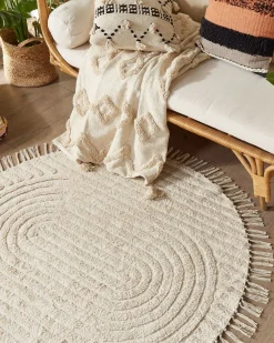 Tapete Redondo De Algodao Creme 140 Cm Halfeti
