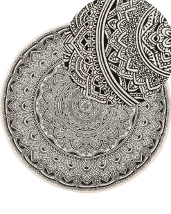 Tapete Redondo De Algodao Creme E Preto O 120 Cm Hizan