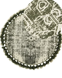 Tapete Redondo De Algodao Creme E Verde O 120 Cm Kahta