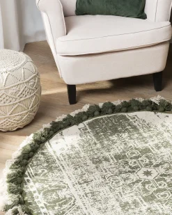 Tapete Redondo De Algodao Creme E Verde O 120 Cm Kahta