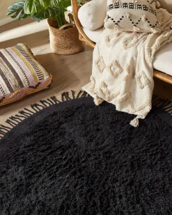 Tapete Redondo De Algodao Preto 140 Bitlis