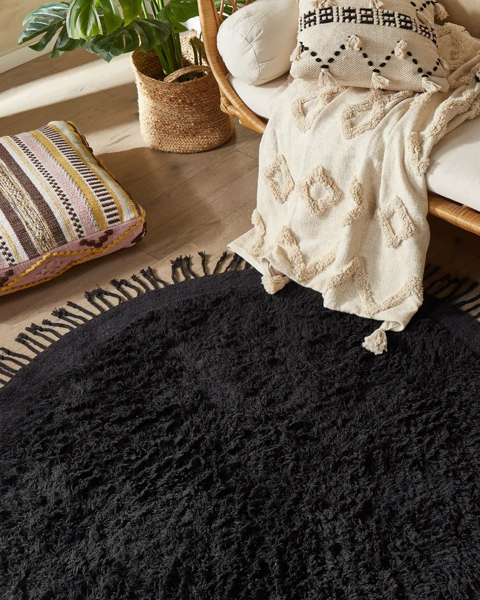 Tapete Redondo De Algodao Preto 140 Bitlis