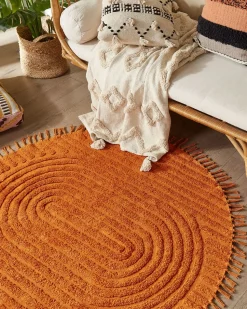 Tapete Redondo De Algodao Laranja 140 Cm Halfeti