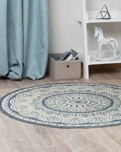 Tapete Redondo De Juta Azul 120 Cm Anadere