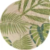 Tapete Redondo De Juta Com Folhas Creme E Verde 140 Cm Bugay