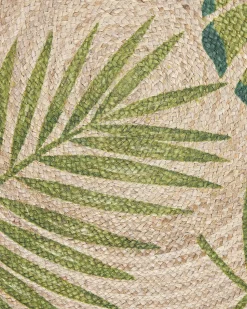 Tapete Redondo De Juta Com Folhas Creme E Verde 140 Cm Bugay