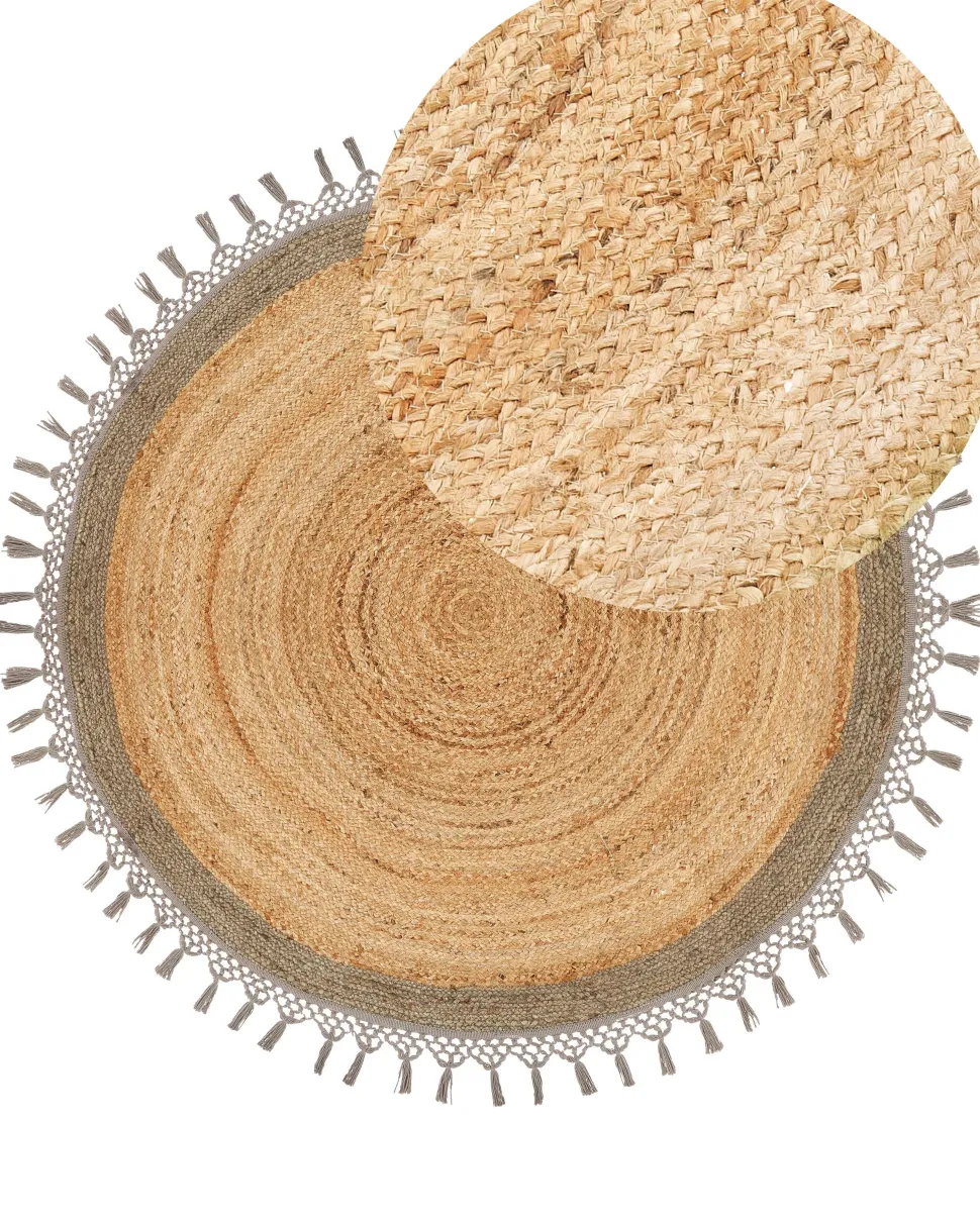 Tapete Redondo De Juta Creme E Cinzenta 140 Cm Marts