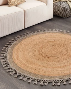 Tapete Redondo De Juta Creme E Cinzenta 140 Cm Marts