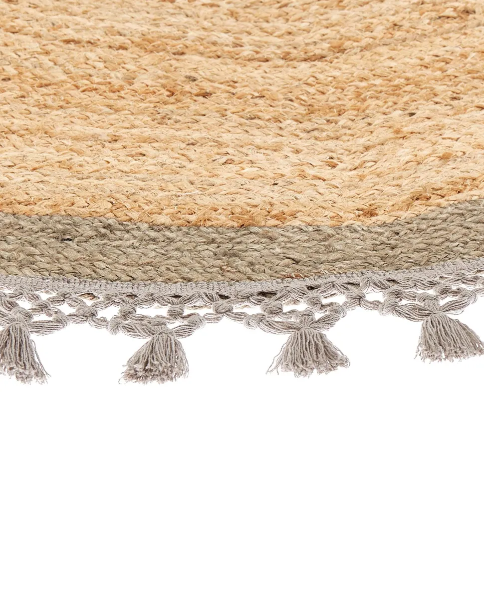 Tapete Redondo De Juta Creme E Cinzenta 140 Cm Marts