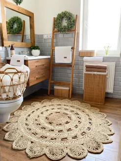 Tapete Redondo De Juta Creme 140 Cm Laleli