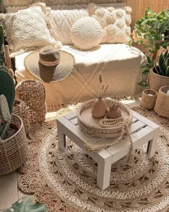 Tapete Redondo De Juta Creme 140 Cm Laleli